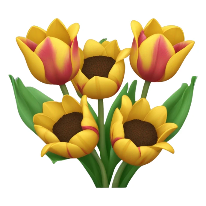 Ramo de tulipanes con girasoles y rosas morados  sticker