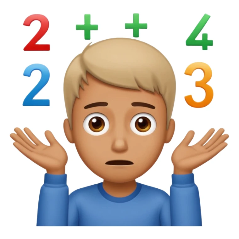 A cartoon guy with a loading bar above his head stuck at 2%, staring at a simple math problem like 2+3. Exaggerated confused face, bright meme colors sticker