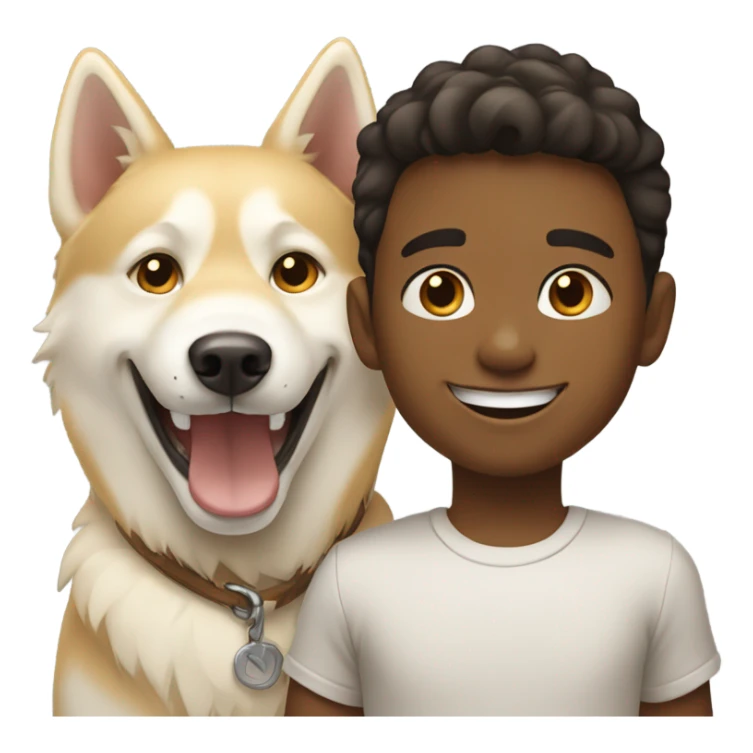 smiling boy with golden beige Husky  outdoors sticker