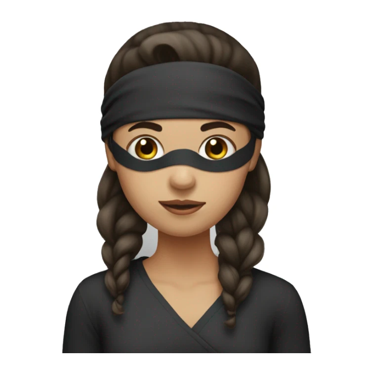 Girl with blindfold, ponytail, long bangs and dark brown hair sticker