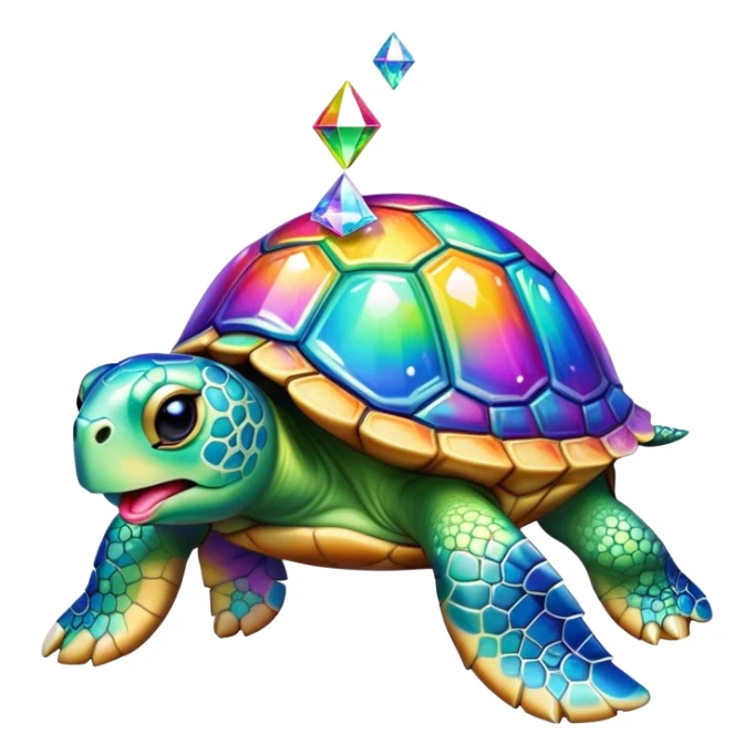 Rhinestone diamond Turtle sticking its tongue out in a rainbow  sticker