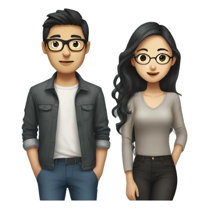 Asian boyfriend with glasses and Asian girlfriend with long hair  sticker