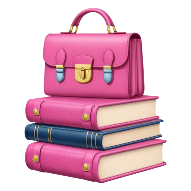 Stack of books with designer handbag on top in pink tones for color effect sticker