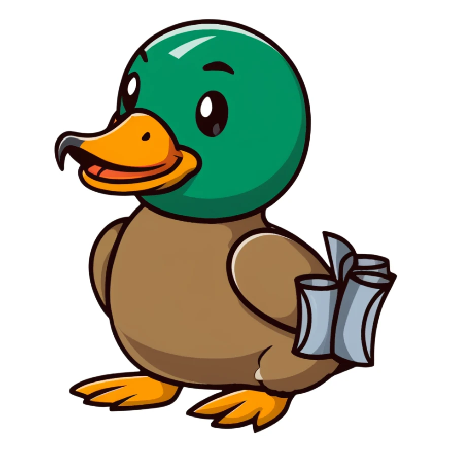 mallard duck holding a roll of duct tape sticker