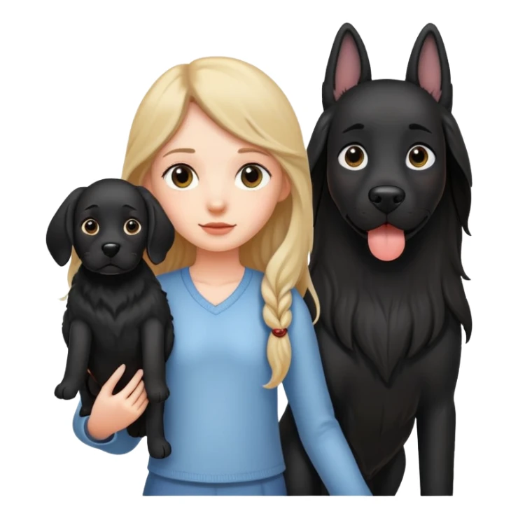 A long-haired girl is holding a big black dog with standing ears sticker