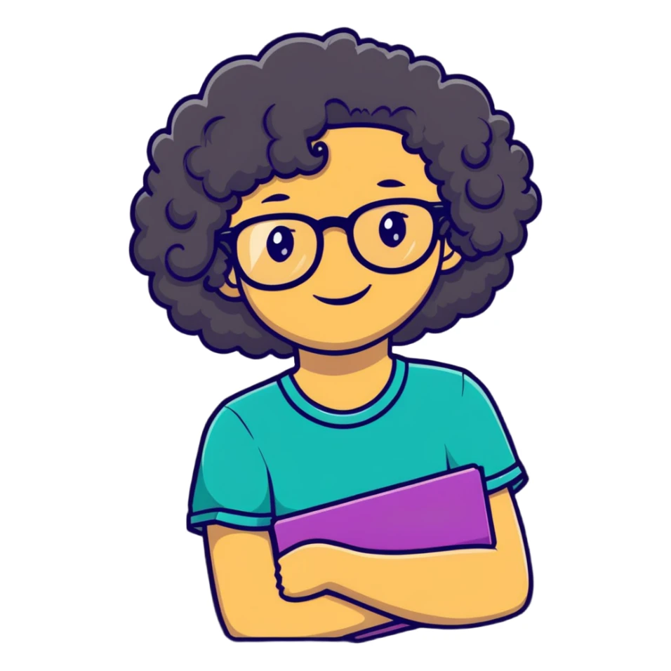 smiling curly-haired girl with glasses sticker