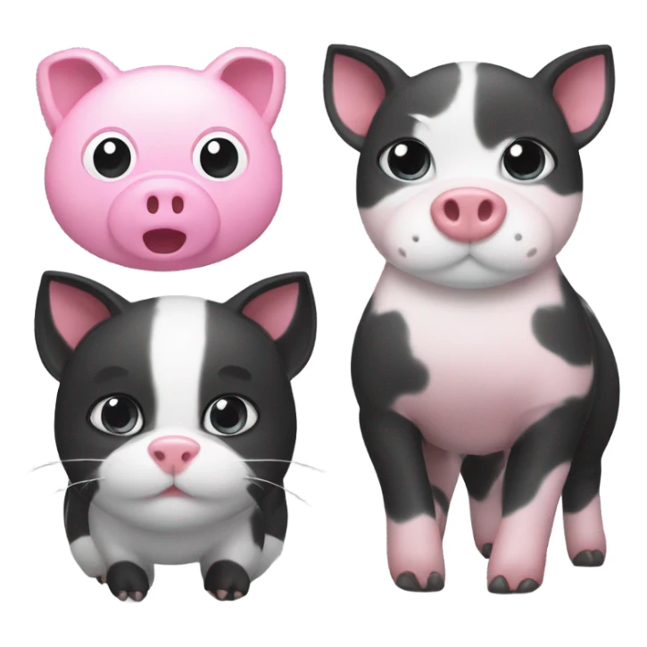 big black and pink pig with a grey and white cat sticker