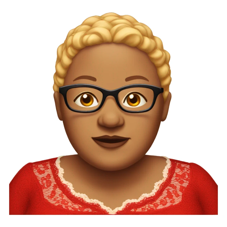 bald fat female with glasses in her 40s in red lace sticker