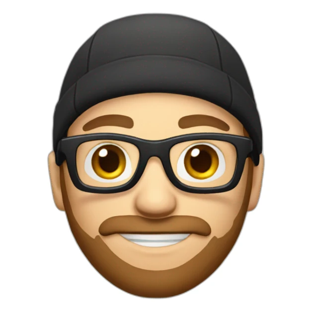 Male gamer with clear glasses, black cap and brown beard sticker