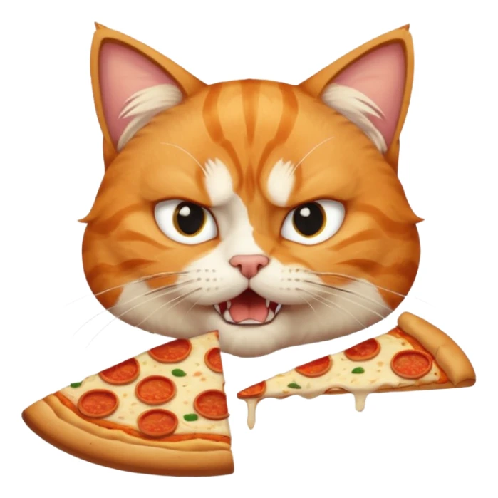 angry cat, bust up, eating a slice of pizza sticker
