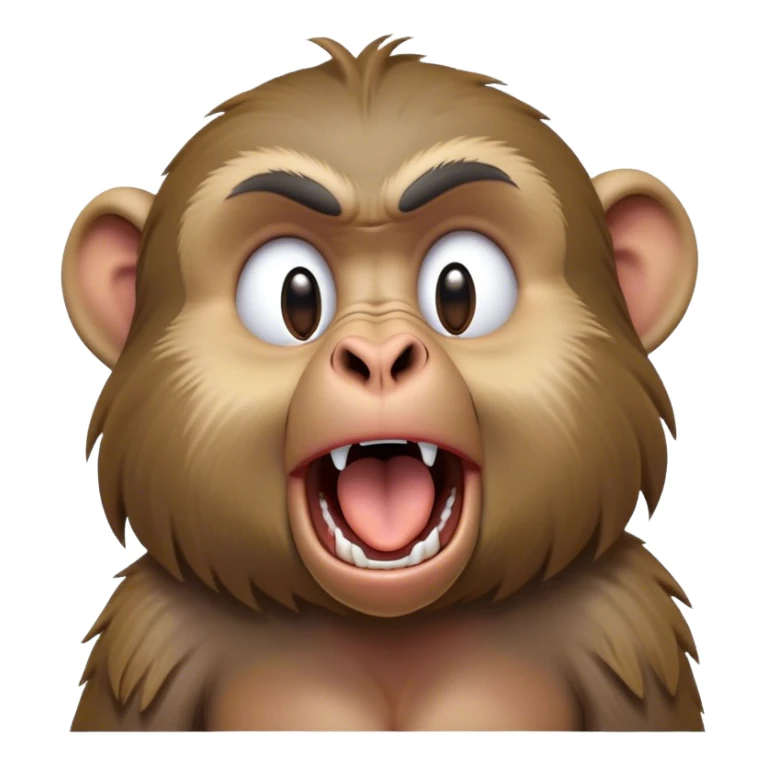 Cinematic Cute Yawning Baboon Portrait Emoji, Head tilted slightly with a dramatic, wide-open yawn, showcasing a soft, textured Fur of earthy browns with droopy ears, round eyes barely open in drowsy contentment, Simplified yet irresistibly adorable features, highly detailed, glowing with a soft, cozy glow, high shine, relaxed yet expressive, stylized with a touch of playful urban charm, bright and endearing, soft glowing outline, capturing the essence of a sleepy yet affectionate baboon, so drowsy it feels like it could stretch out of the screen and curl up for a nap! sticker