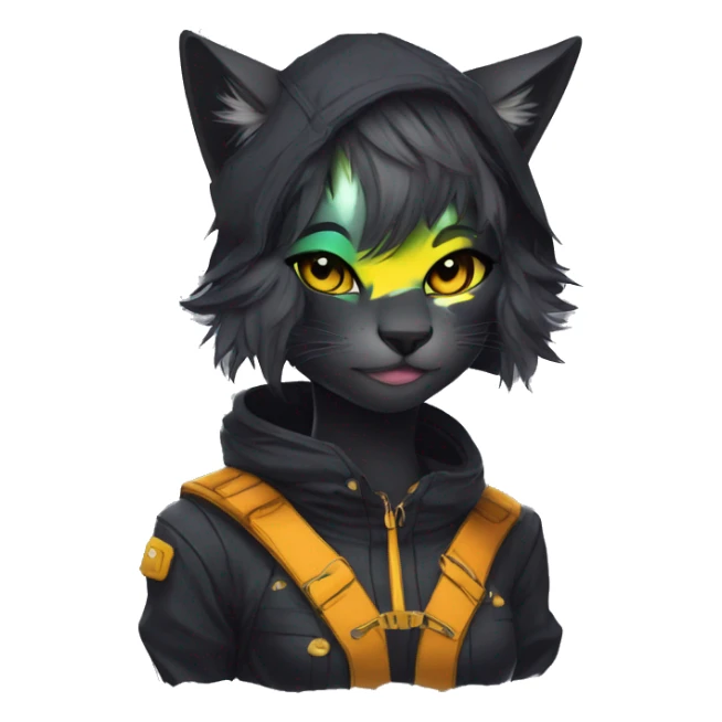 Edgy Shy Anthro cool pretty colorful dark cat-fursona techwear sticker
