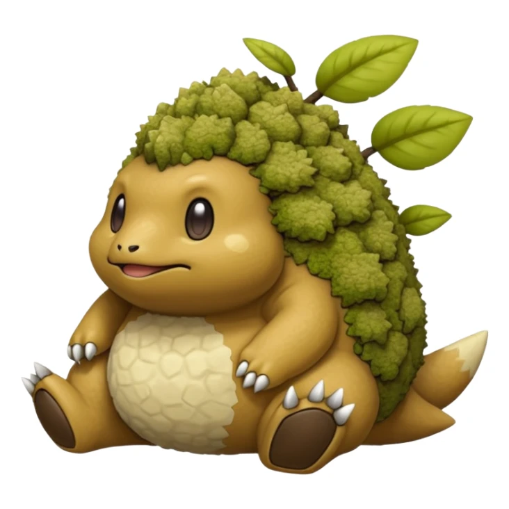 Sandy Earth-tinted Warm Stone-Crusted Mossy Pokémon-Fakémon-Digimon-Creature, (full body) sticker
