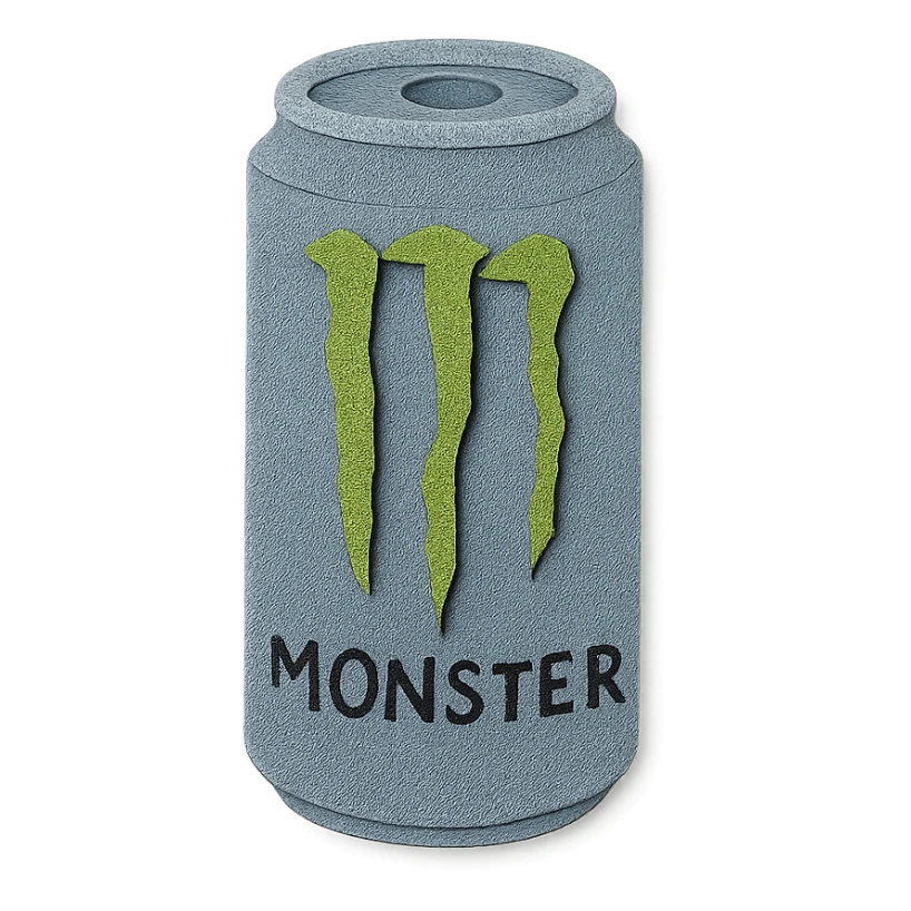 monster energy drink can, paper craft style, layered paper textures, isolated on transparent background sticker