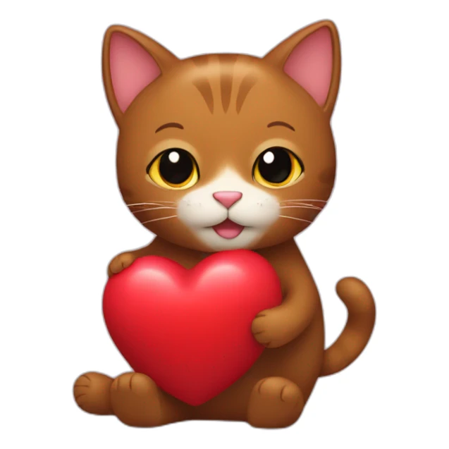 brown cat hugs toy heart sticker
