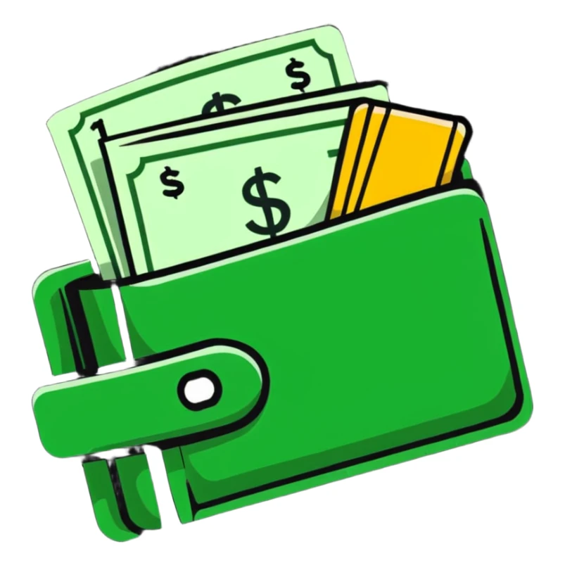 Wallet with dollar bills and savings sticker