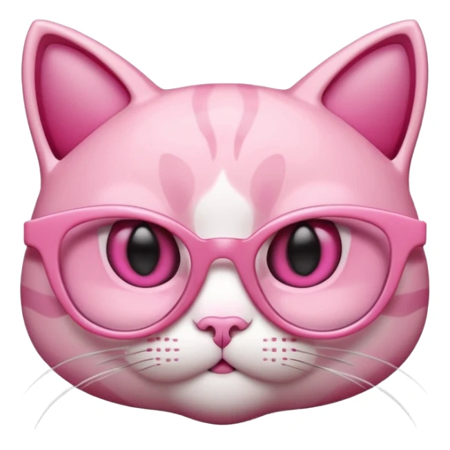 A 3D cartoon rose-pink cat-eye spectacle, glossy curved frame, soft reflections, isolated on plain background, Memoji-style. Negative : Cat. sticker