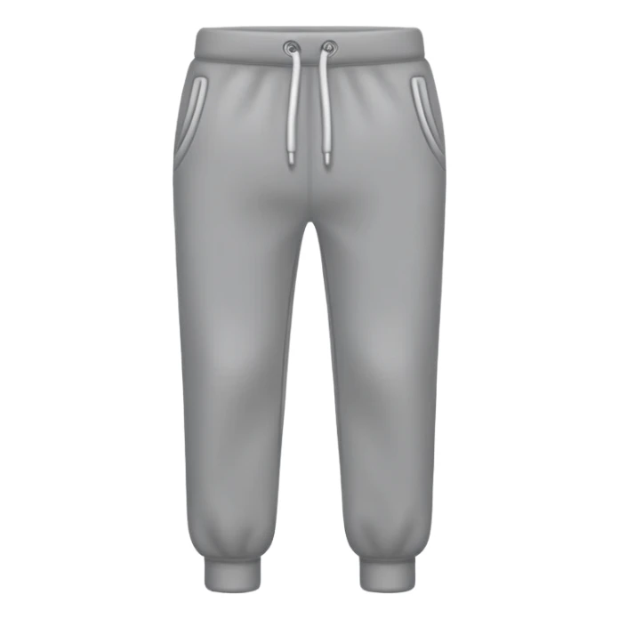 A realistic simple grey sweatpants icon, no person, isolated on transparent background, flat emoji style sticker