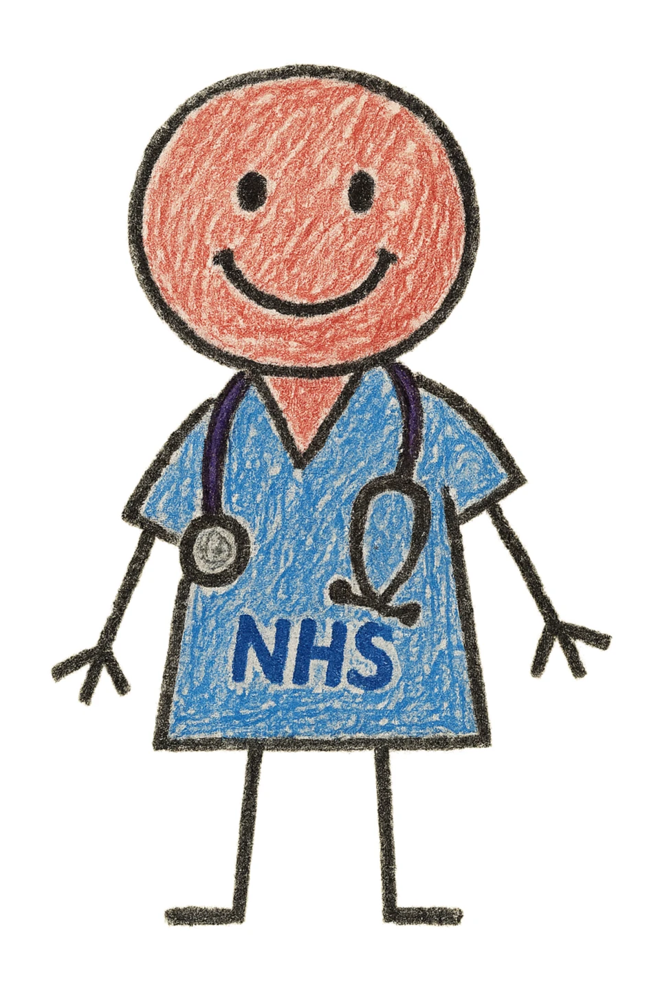 A modern day doctor wearing an NHS lanyard and stethoscope sticker