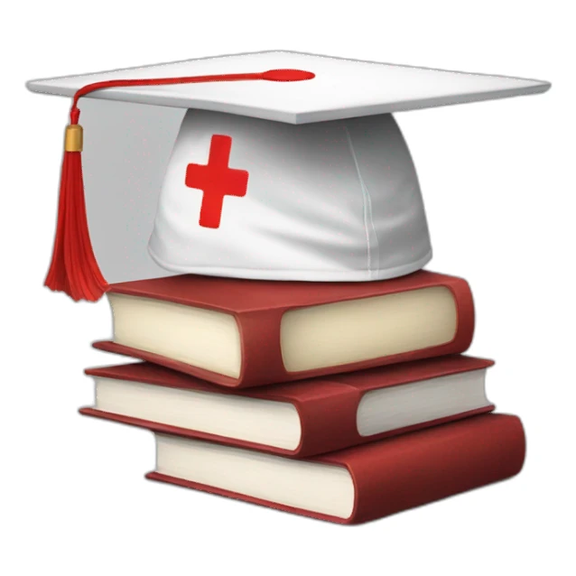 White Student cap with red medical cross On a stack of books sticker