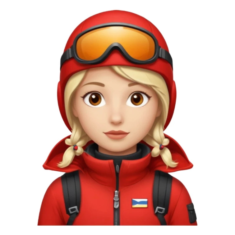 Luxury blonde model, brown eyes, polar explorer, red clothes, skiing outfit sticker