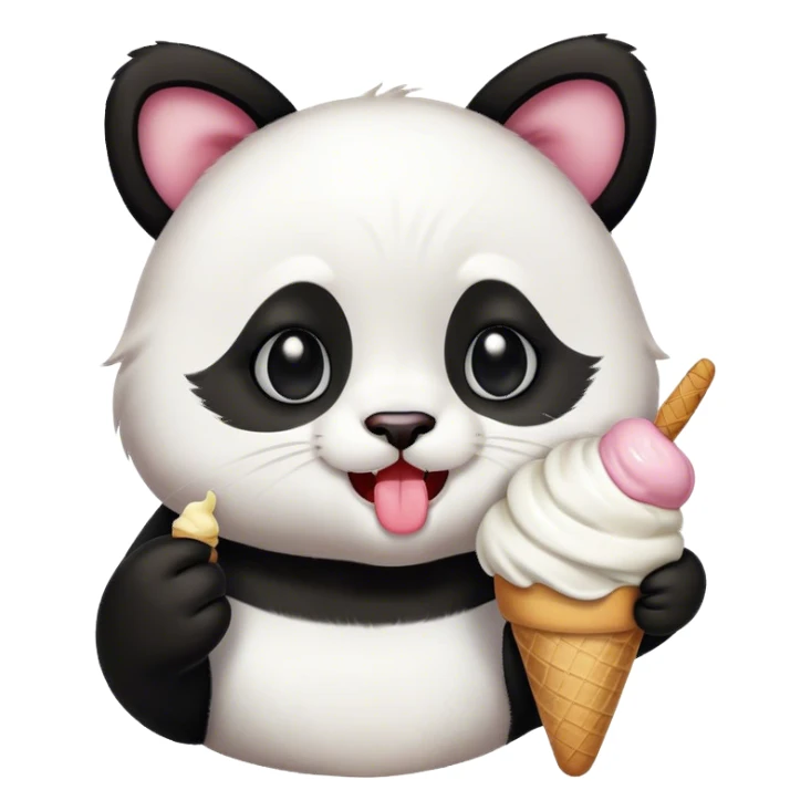 A happy cat emoji + Panda eating ice cream sticker