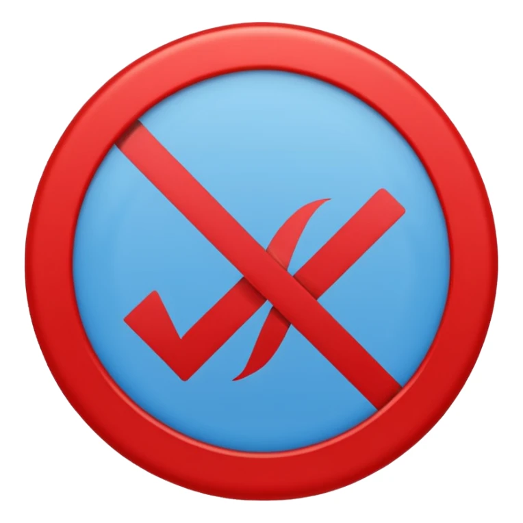 A blue check in a circle with a line through it representing NO to the blue check sticker