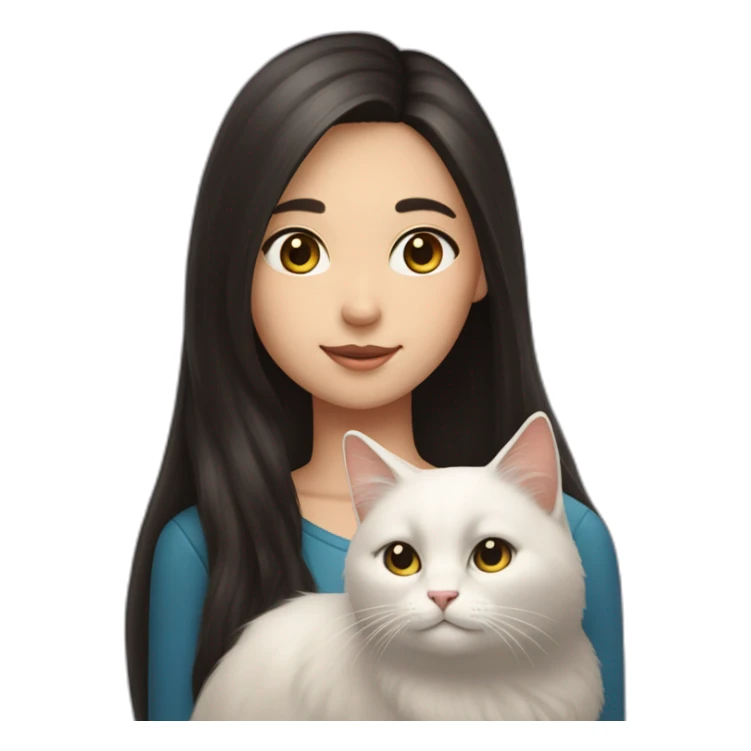 A girl with long dark hair and a white fluffy cat on her right shoulder sticker