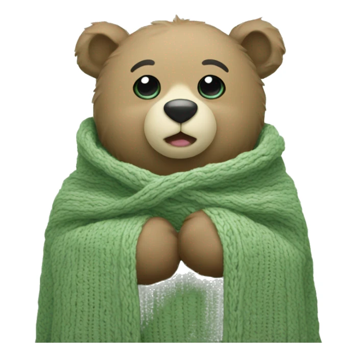 Cute Bear in cozy knitted Sage green blanket sticker
