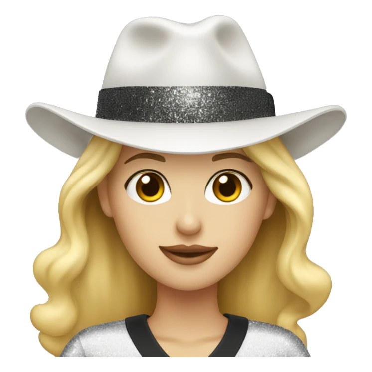 blonde white woman wearing an oversized glitter white tshirt and black fedora sticker