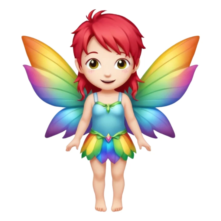 fairy with red hair, rainbow wings, happy, chibi full body sticker