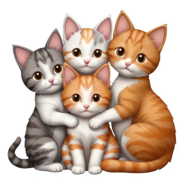 3 kittens cuddling together all different colours, the first one is grey and white, the second is ginger and white and the third is brown tabby and white sticker