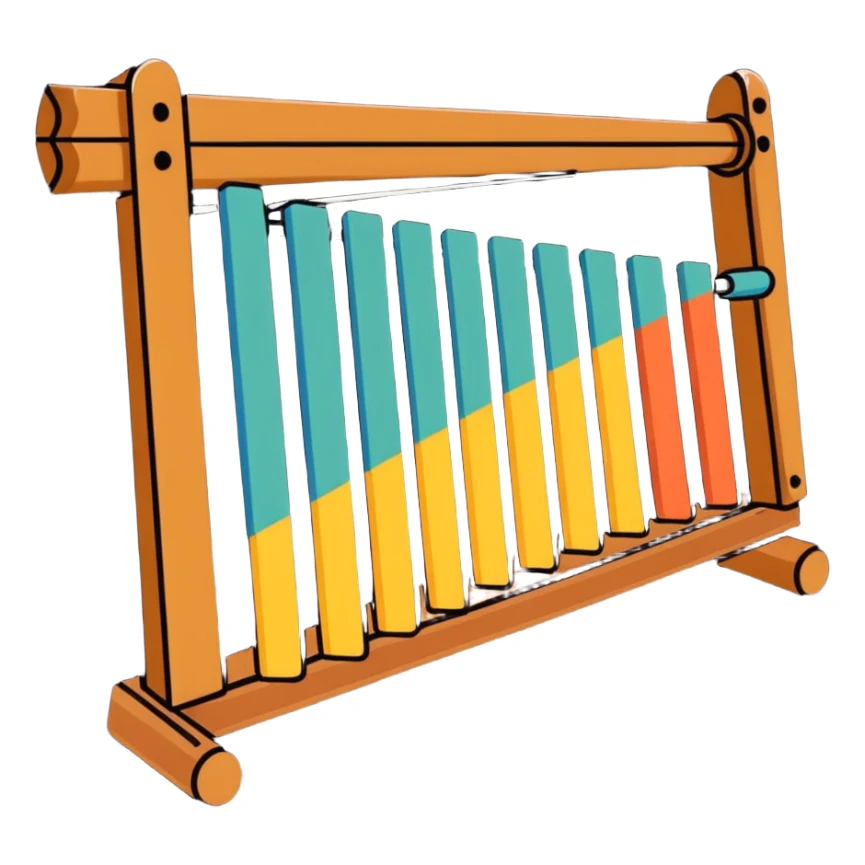 Add traditional Thai patterns and wood texture to the Thai xylophone, preserving the sticker style and transparent background. sticker