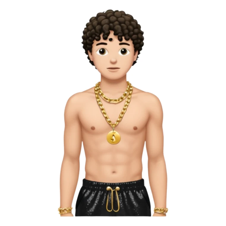 Jack Harlow with black sequin baggy pants, shirtless with necklace sticker