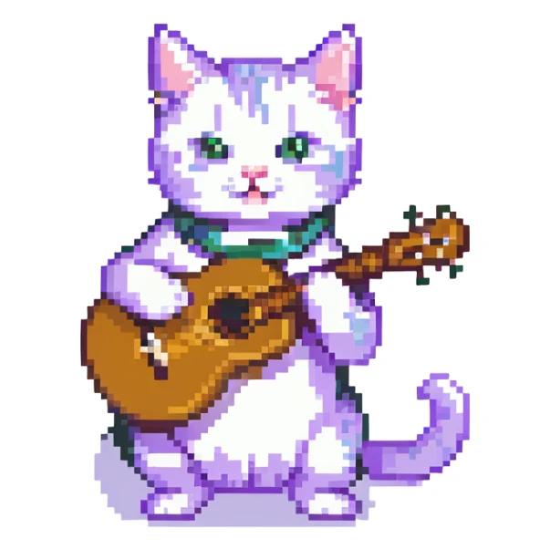 playful cat strumming a ukulele sticker