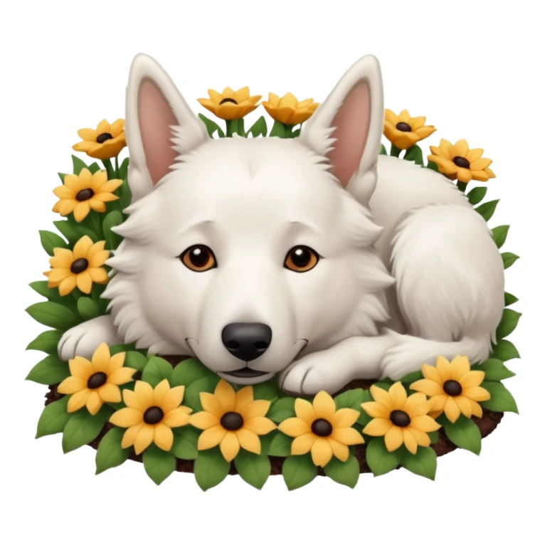 White Belgian shepherd dog with Brown eyes sleeping On a flowerbed sticker