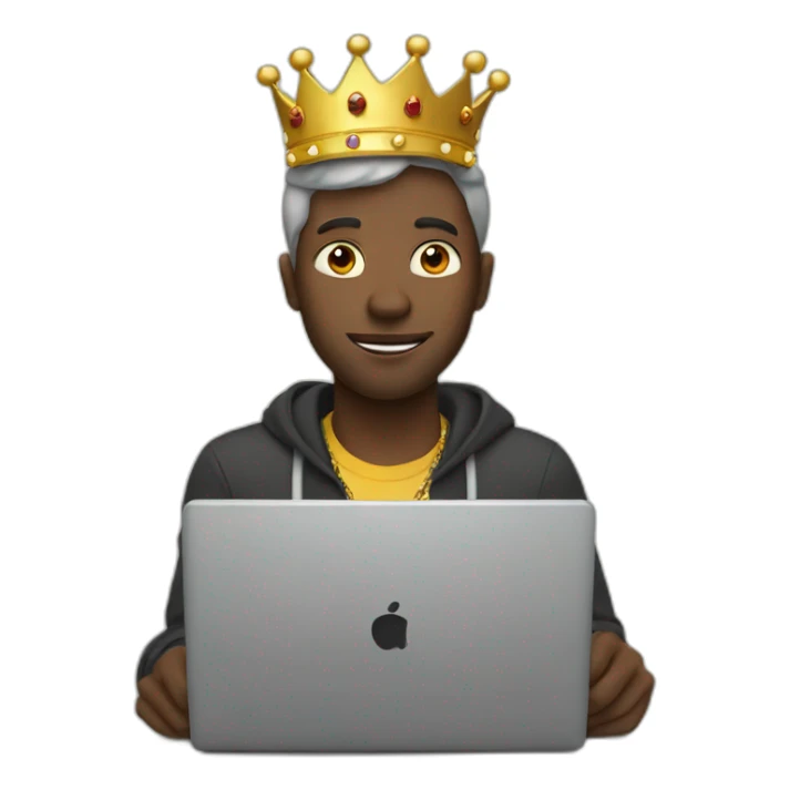 black man behind laptop wearing a crown sticker