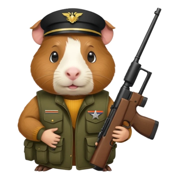 guinea pig wearing a military vest, holding a rifle sticker