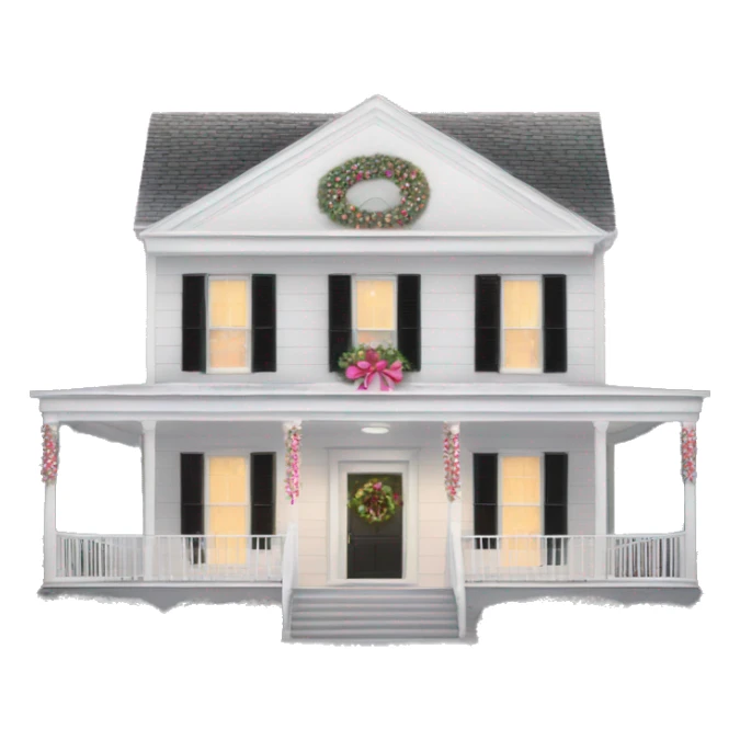 White Plantation house with pink and white Christmas lights and decorations sticker