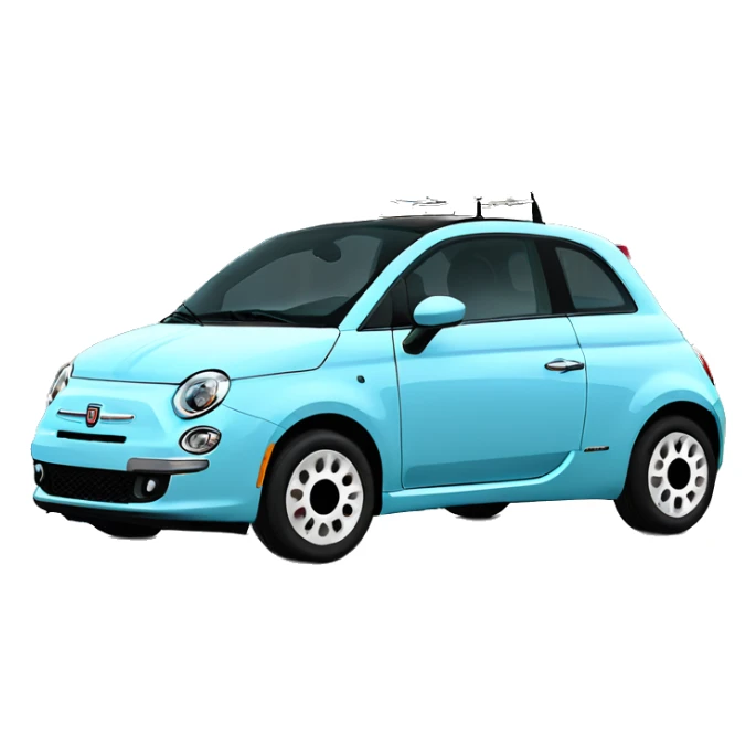Light blue 2015 Fiat 500 with eyelashes sticker