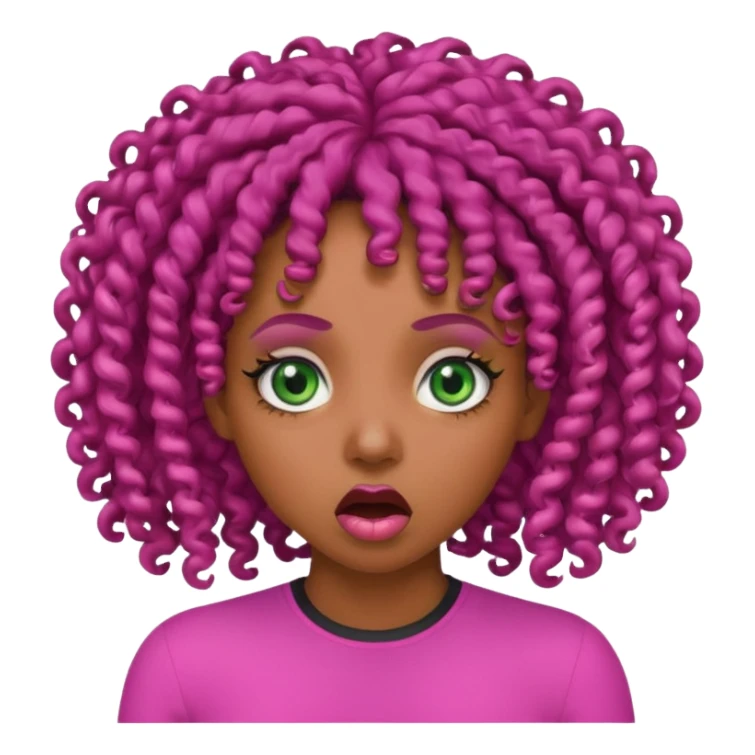 pink green shocked black female curly hair eyeballs sticker