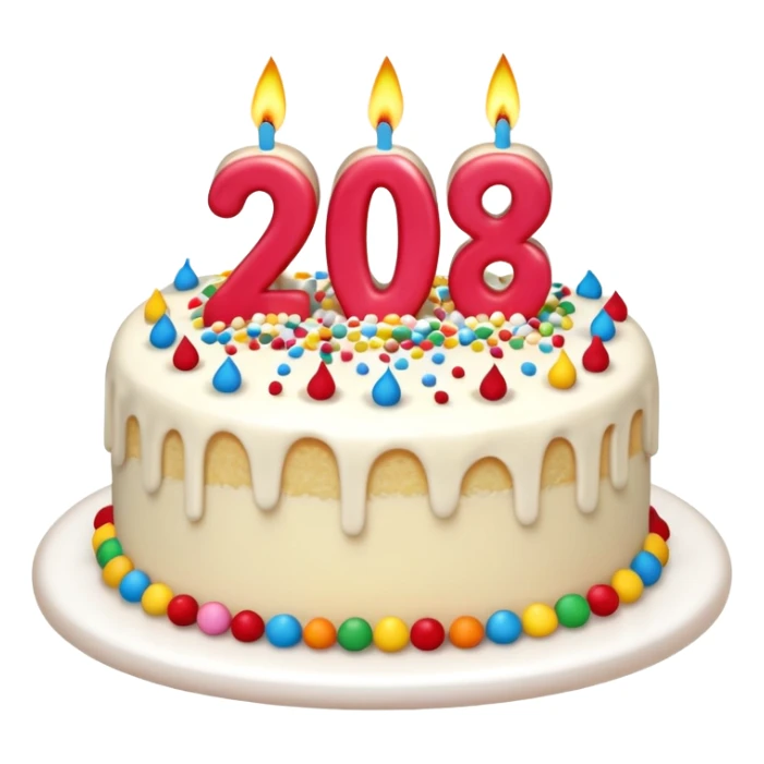 A festive New Year cake with lit candles shaped as the number 2026,
warm lighting, celebratory atmosphere,
soft background, high quality, clean composition sticker