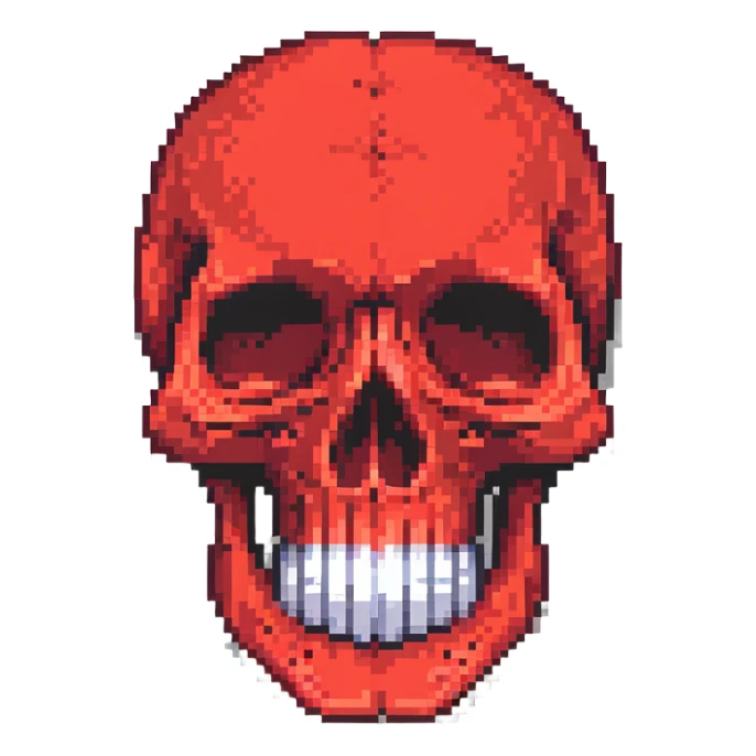 pixelated skull in red and black color scheme sticker