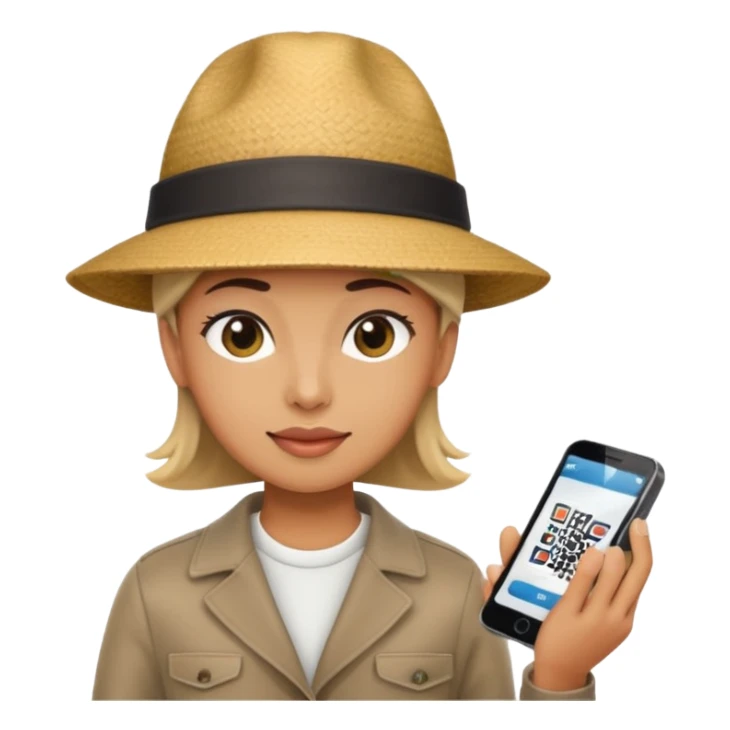 Draw a tourist who is using their phone to scan a QR code on a POS terminal. In the style of Apple emoji sticker