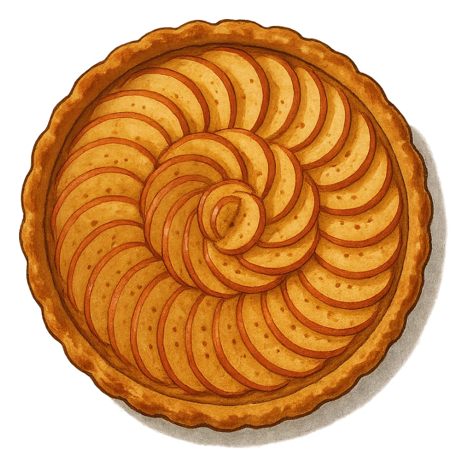 apple tart seen from above, realistic ghibli style sticker