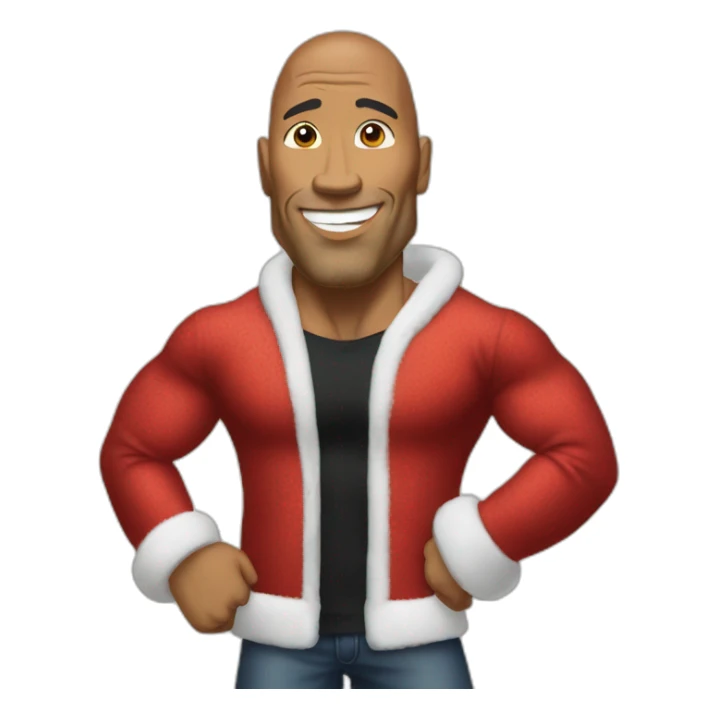 The Rock standing by a Christmas tree wearing a Santa suit sticker