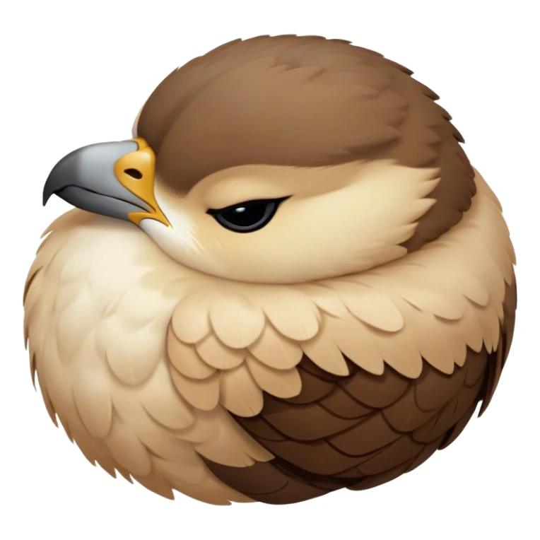 Meme-Worthy Cute Sleeping Falcon Portrait Emoji, Head resting peacefully with a contented smile, showcasing a streamlined, powerful form with eyes gently closed in serene slumber and a subtly curved beak, Simplified yet adorably endearing features, highly detailed, glowing with a soft, drowsy light, high shine, relaxed and utterly lovable, stylized with an air of playful laziness, soft glowing outline, capturing the essence of a sleeping falcon that feels destined to become the next viral icon of adorable rest! sticker