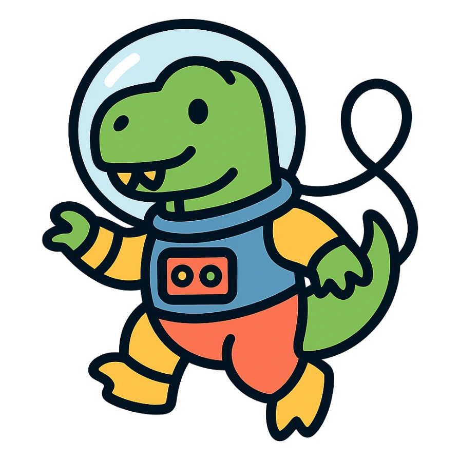 t-rex astronaut in a colorful spacesuit, floating in space sticker