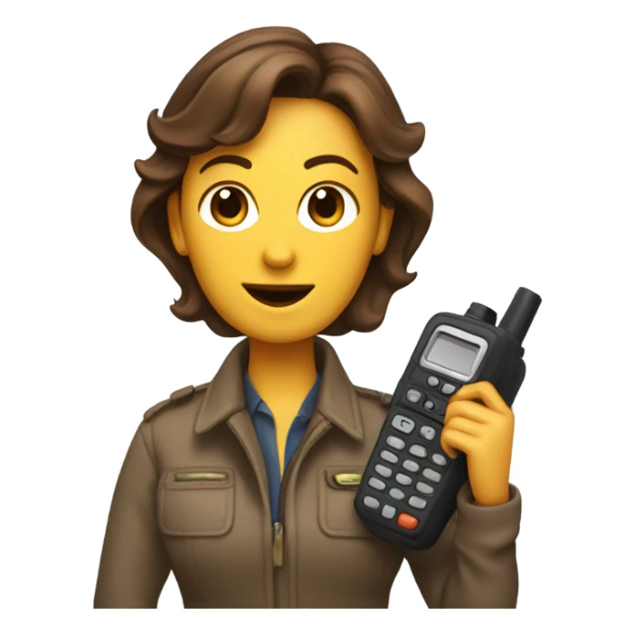 a lady with brown hair using a walkie talkie sticker