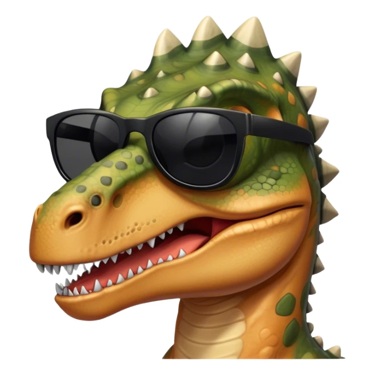 face of a dinosaur with black sunglasses on sticker